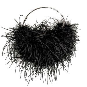 Ostrich Feather Evening Purse Silver Color Top-Handle Moon Hobo Bag Party :